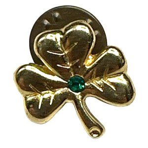 Gold Tone Irish Clover Green Gem Lapel Pin Trading Pin Irish Blessing St. Patric